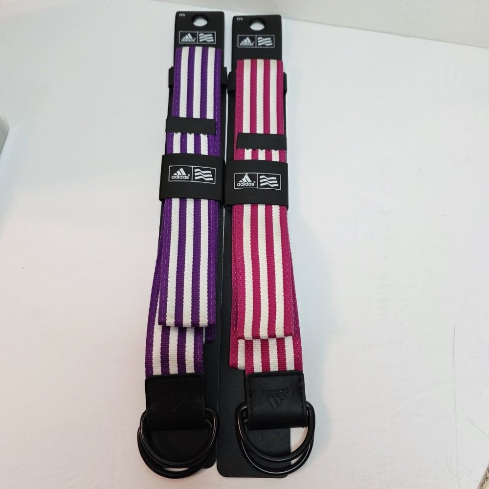 2 Adidas Women's Webbing Belt One Size OSFA Purple Pink White Striped